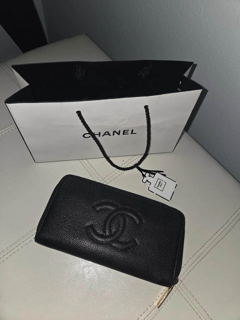 Chanel Black Caviar Zip Around Wallet